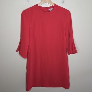 H&M | Red 3/4 Pleated Sleeve Shift Dress Size 8 Holiday Office Party Cocktail
